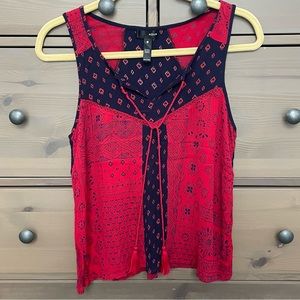 Aqua Red & Navy Paisley Sleeveless Top Size Medium